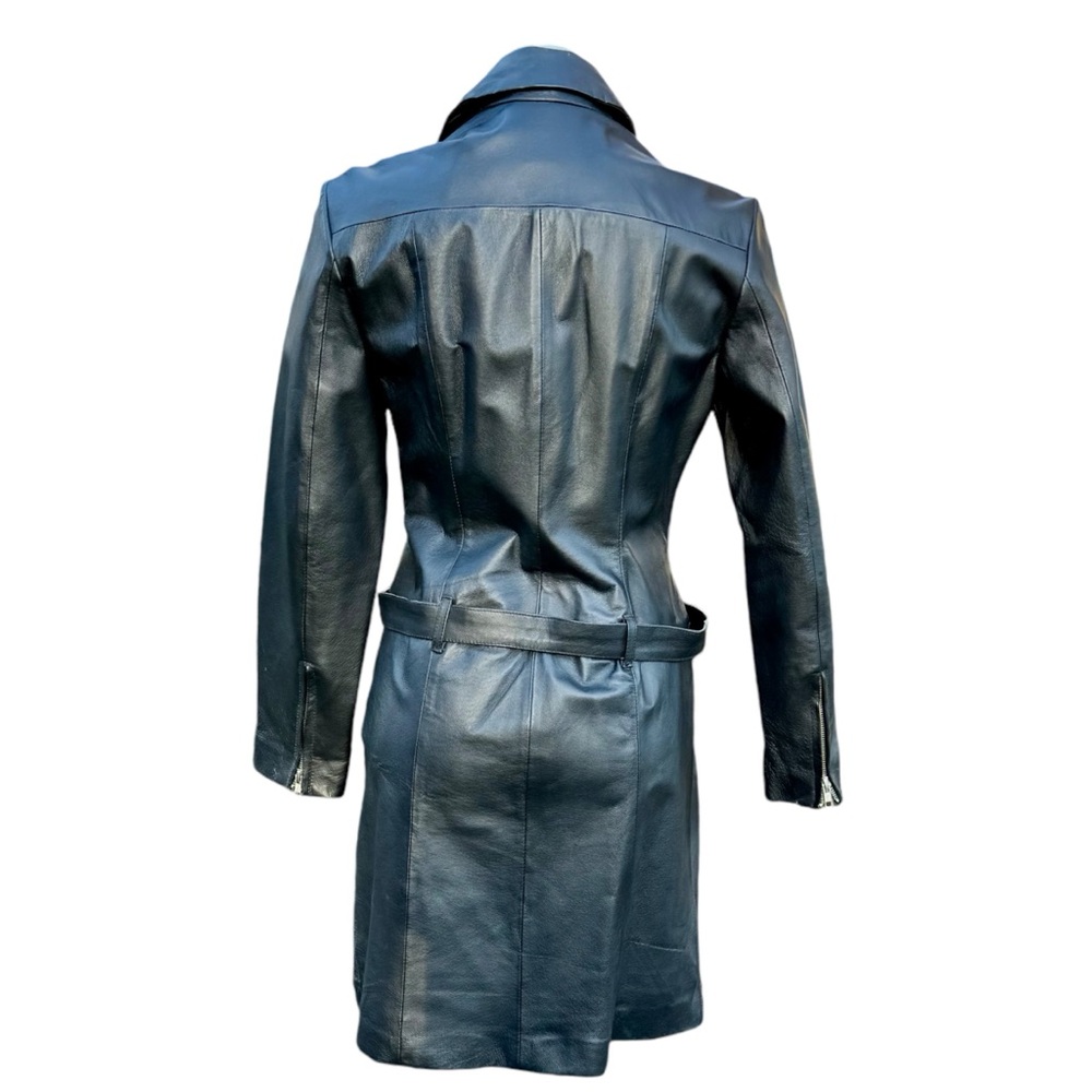 Vintage 1990’s Newport News Black Leather Asymmetrical Zip Moto Dress - Picture 6 of 14
